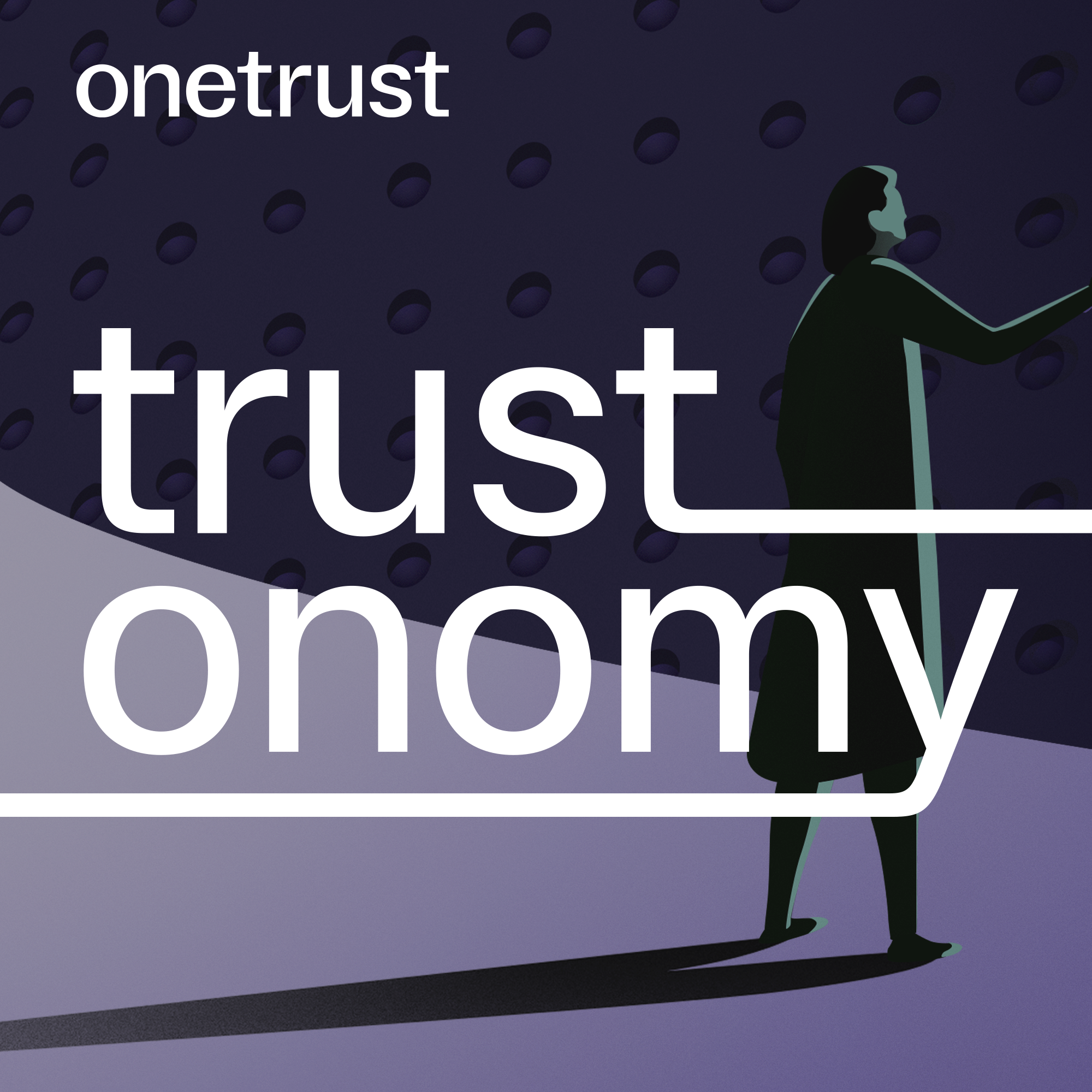 Illustration of a scientist in a lab coat working diligently against a deep purple background.